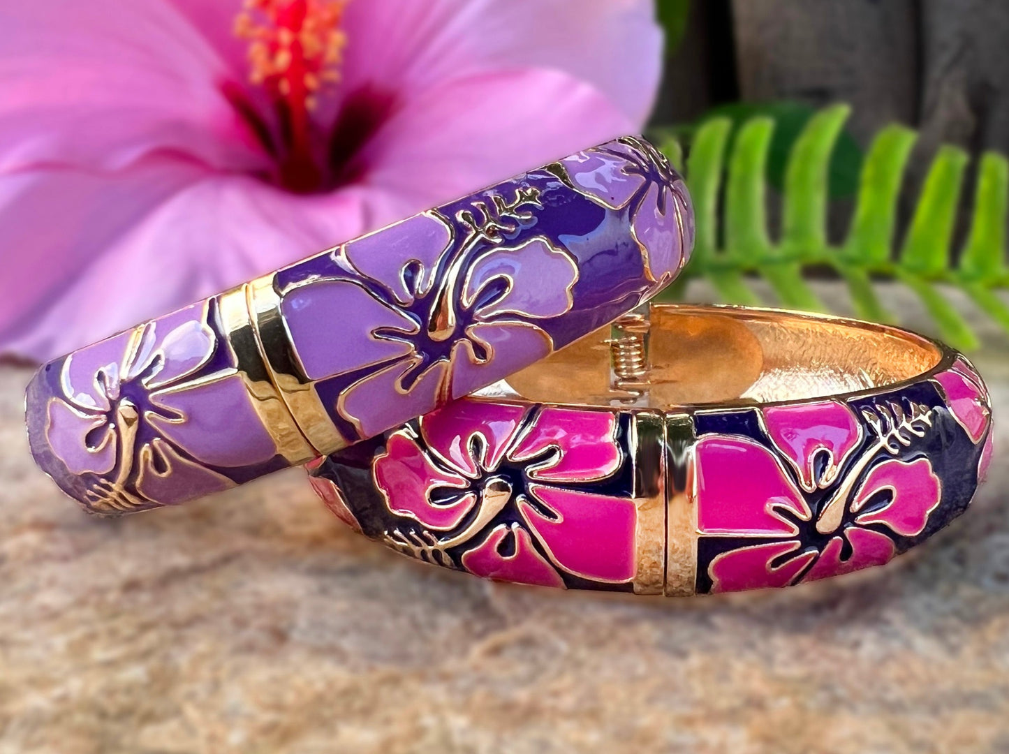 Tropical Colors Puanani Hibiscus Flower Bangle Set of 2