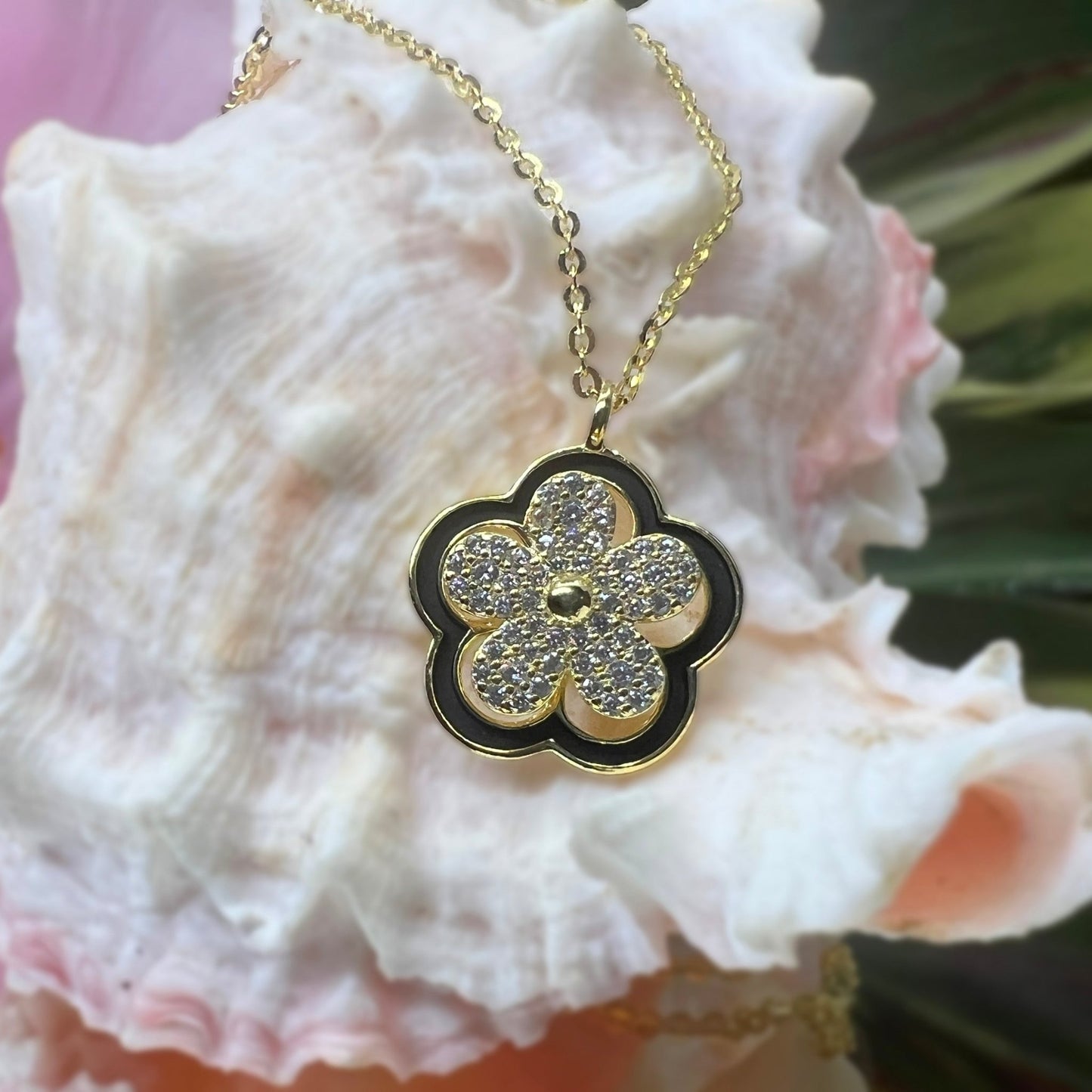 Spinner CZ Plumeria Flower Pendant
