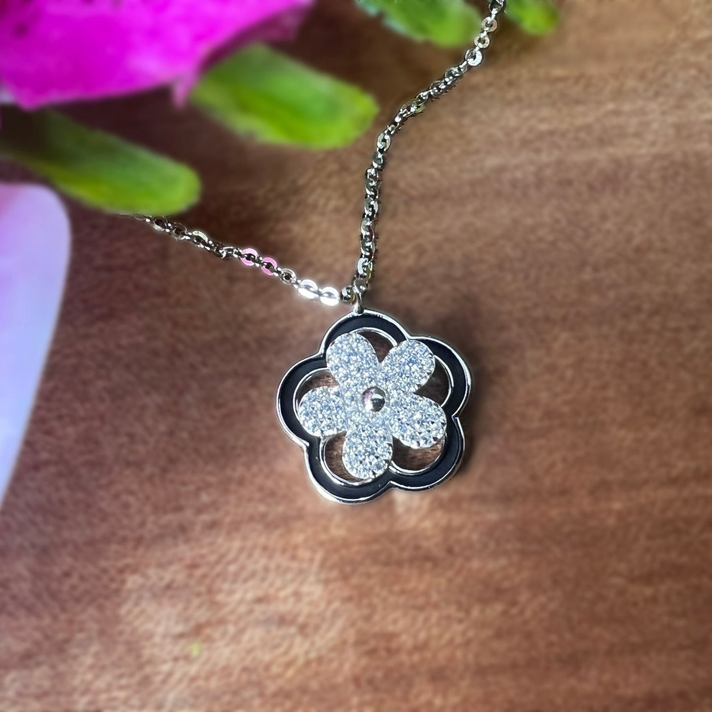 Spinner CZ Plumeria Flower Pendant