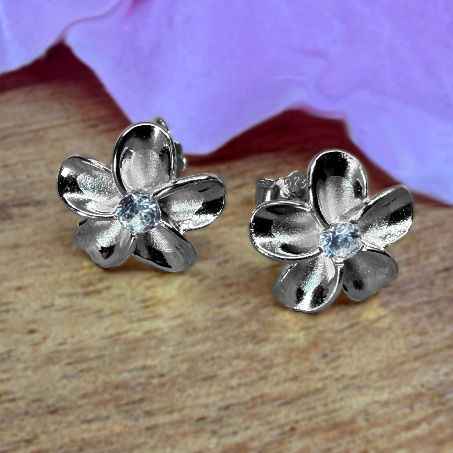 Nui Plumeria Cubic Zirconia Earrings