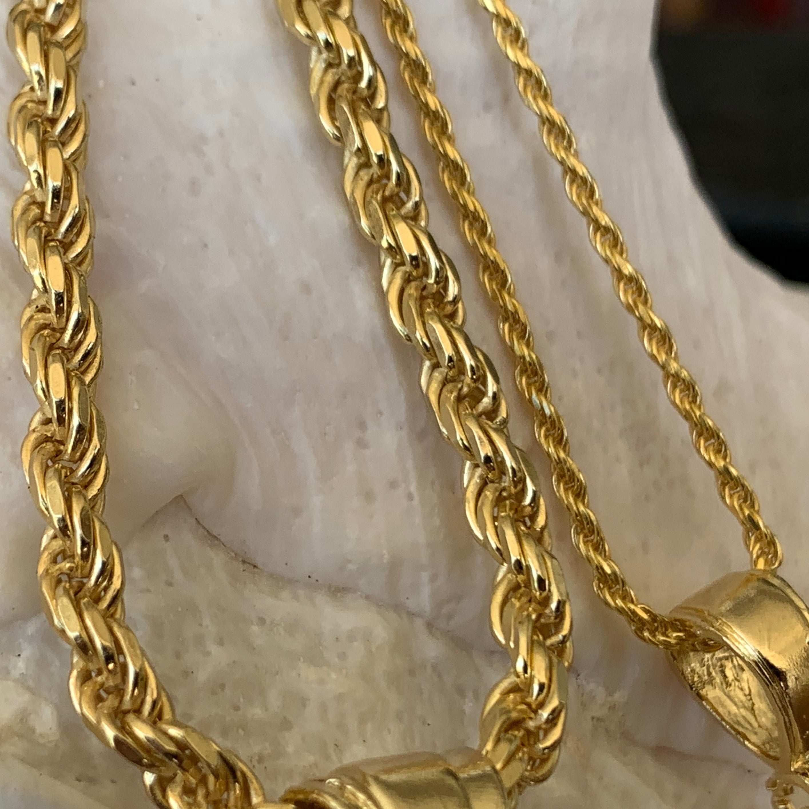 Gold Rope Chains Lobster Clasp Solid Handmade 14K Yellow -  Portugal