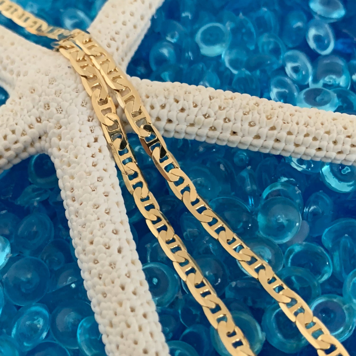 18 Karat Gold Filled Marine Link Chain.  3mm width 24" length.