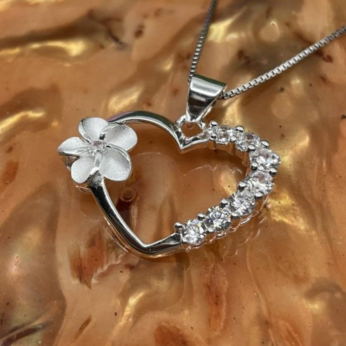 Silver Open Heart CZ Pendant