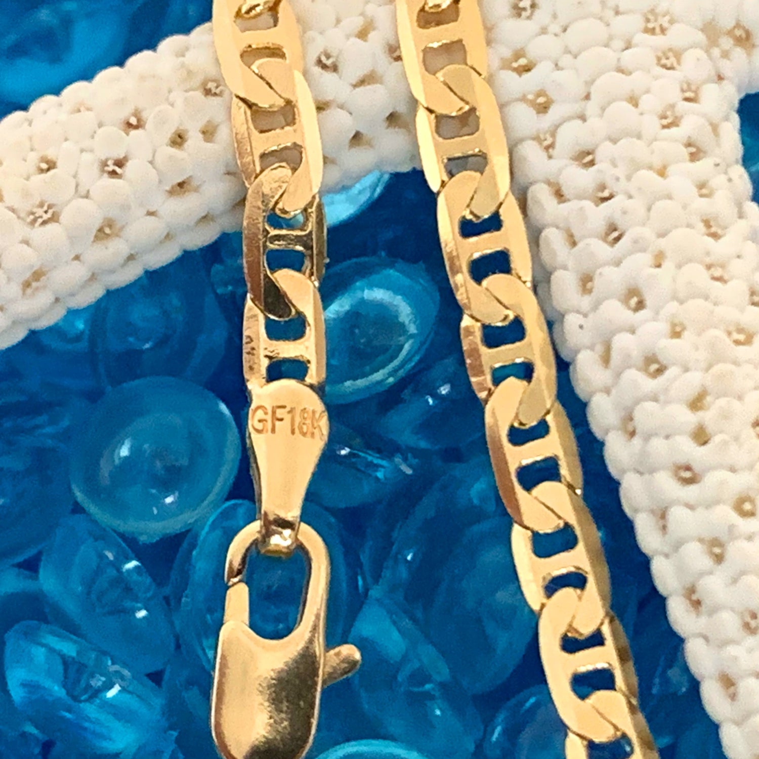 18 Karat Gold Filled Marine Link Chain.  3mm width 24" length.