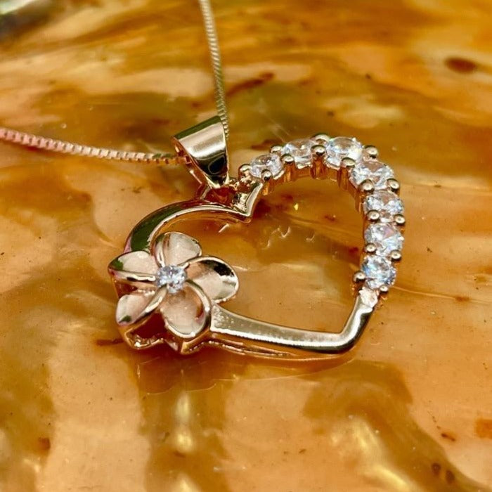 Rose Gold Open Heart CZ Pendant
