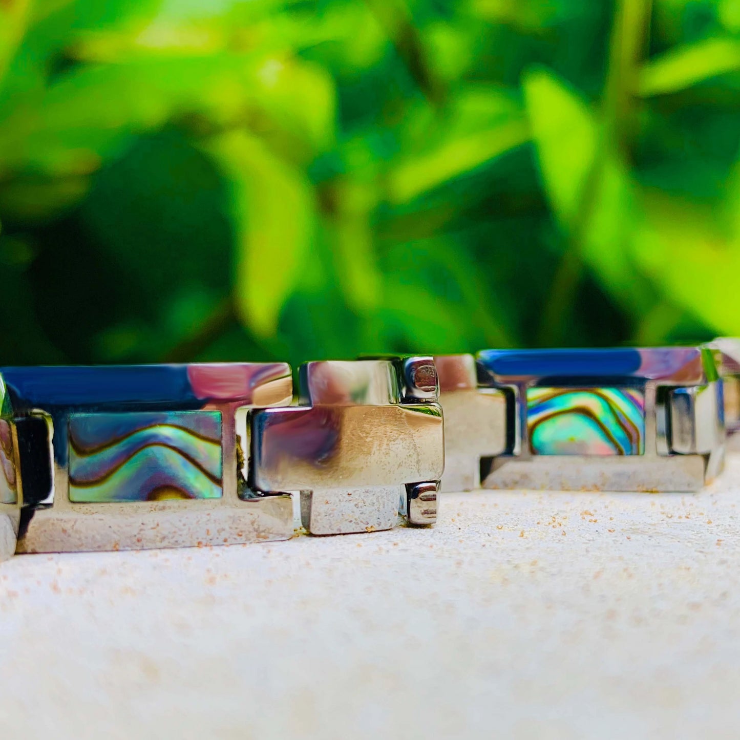 Abalone "Paua" Tungsten Link Bracelet Closeup