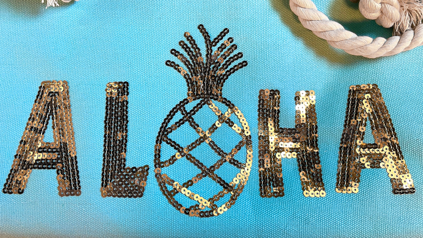 Aloha Pineapple Shimmer Rope Tote