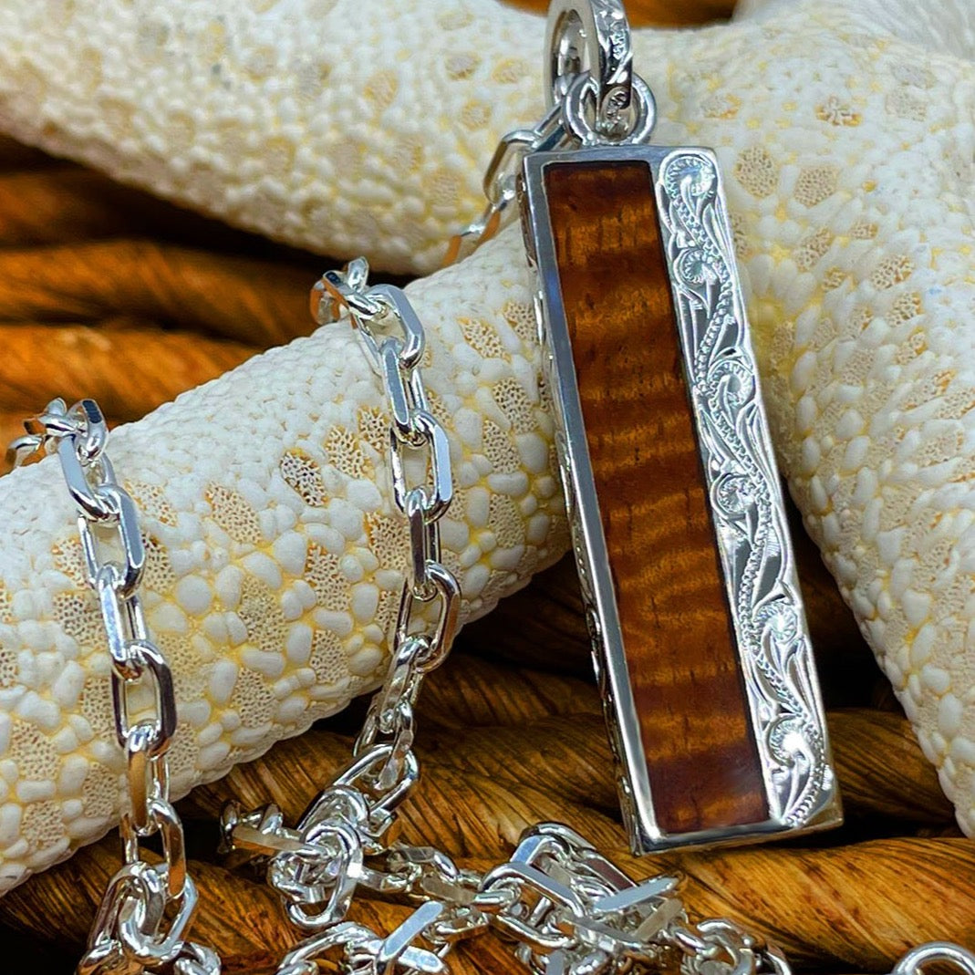 Koa Bar Hawaiian Scroll Pendant