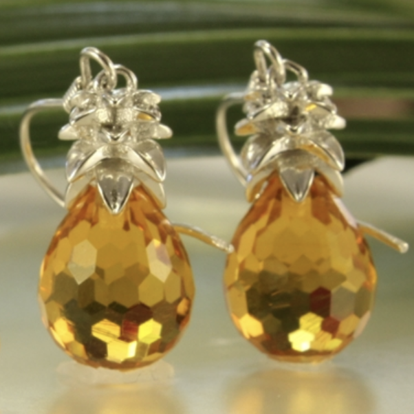 Crystal Pineapple Earrings & Pendant Set in Maui Gold