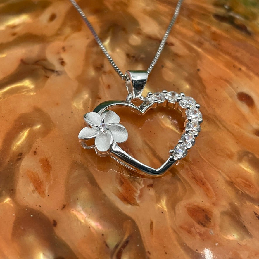 Silver Open Heart CZ Pendant