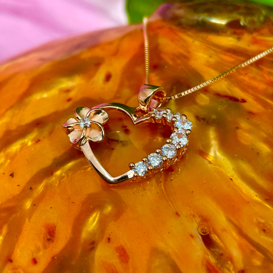 Rose Gold Open Heart CZ Pendant