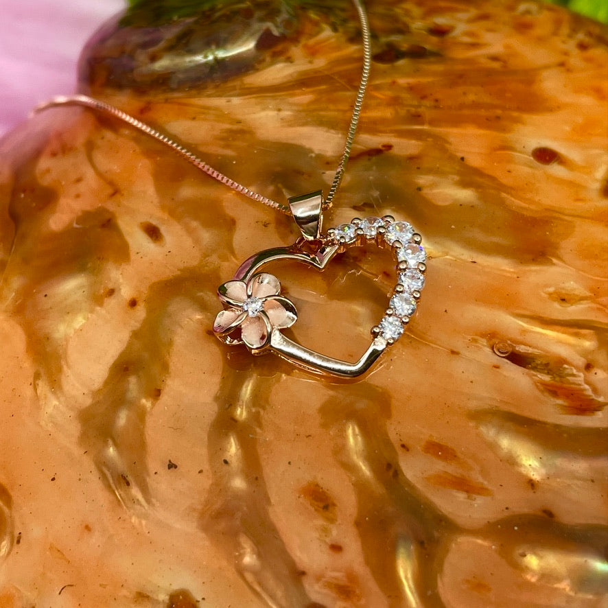 Rose Gold Open Heart CZ Pendant