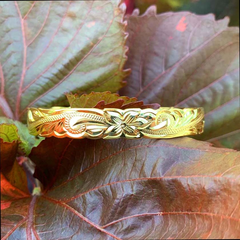 14K Gold Plated Hawaiian Scroll Bangle - 10mm