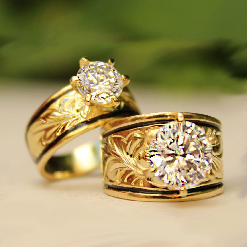 Hawaiian Scroll Sterling Gold Plated CZ Ring Closeup