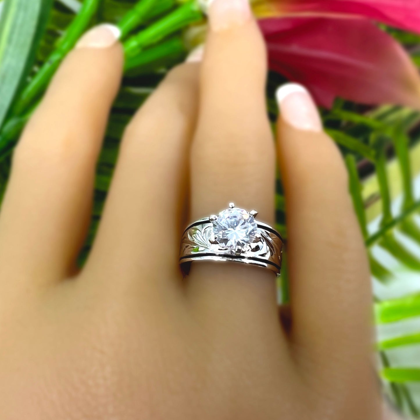 Hawaiian Scroll Cubic Zirconia Solitaire Rings