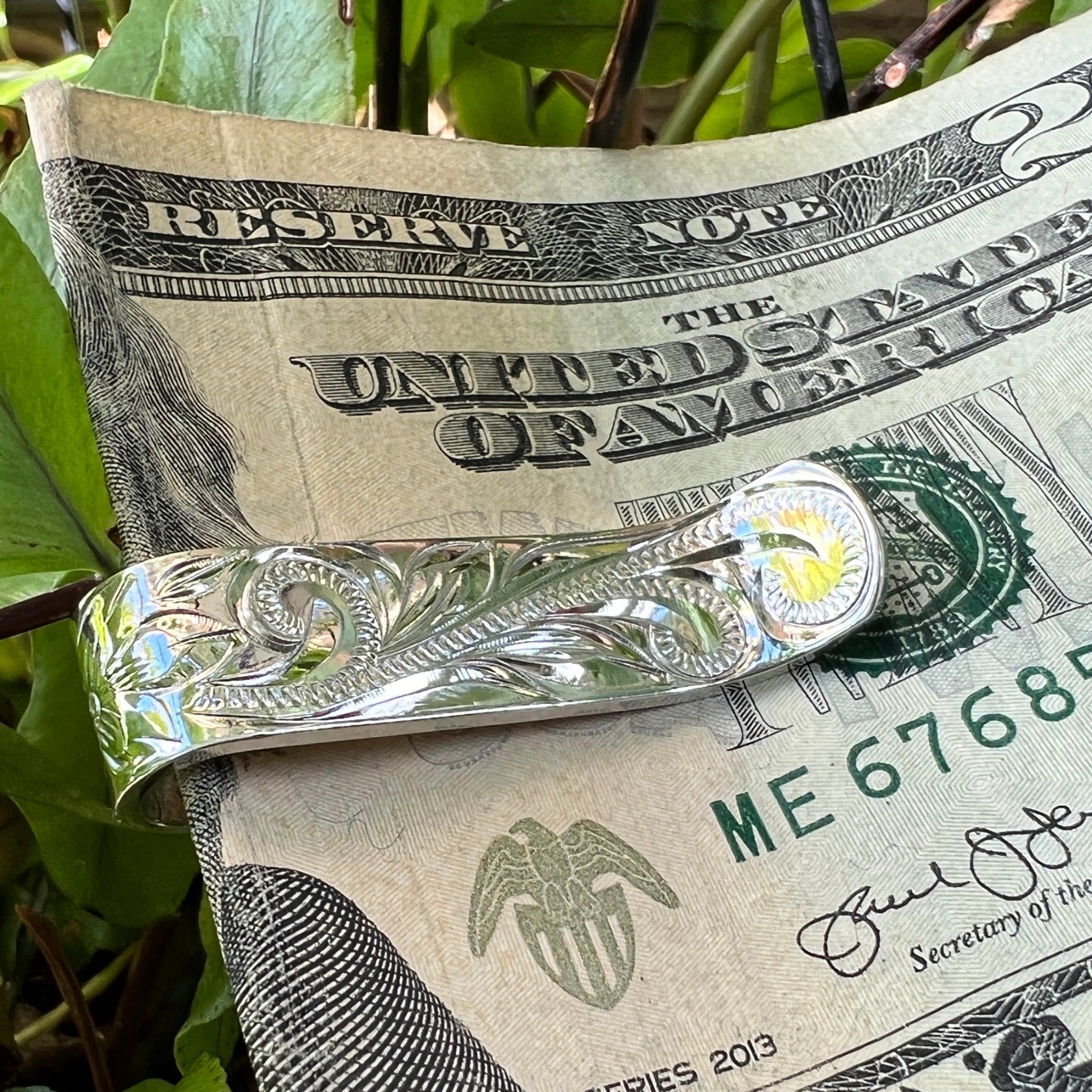 Lohi Slimline Hawaiian Scroll Solid .925 Silver Money Clip