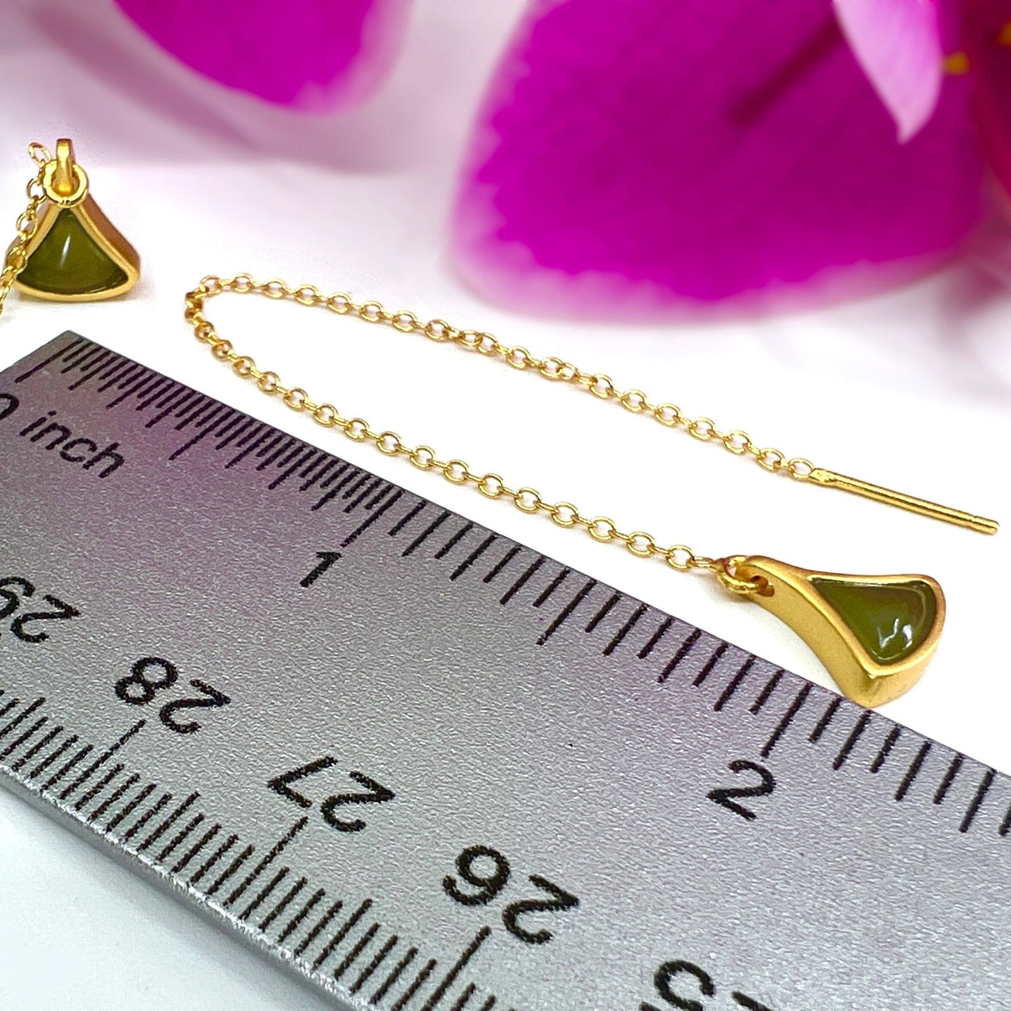 Lotus Leaf Jade Threader Earrings