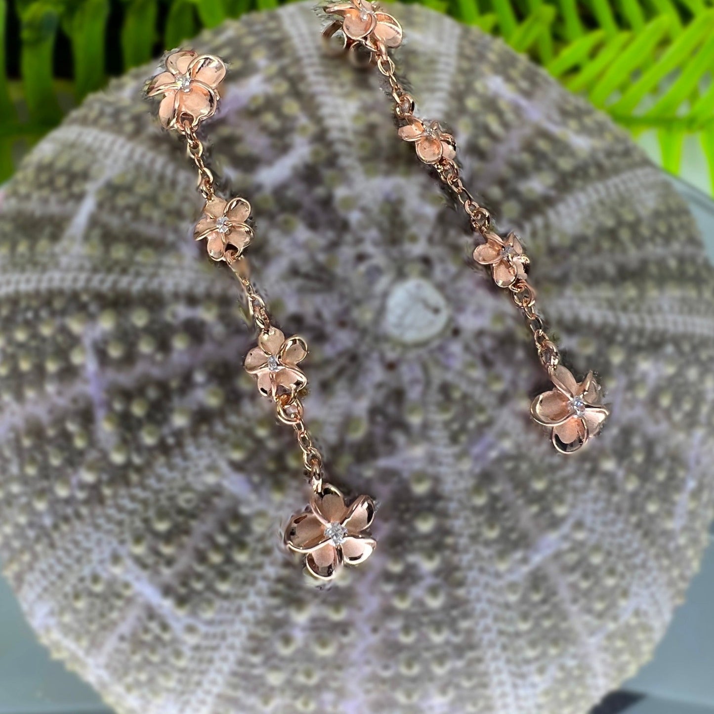 Four Plumeria CZ Waterfall Dangle Earrings