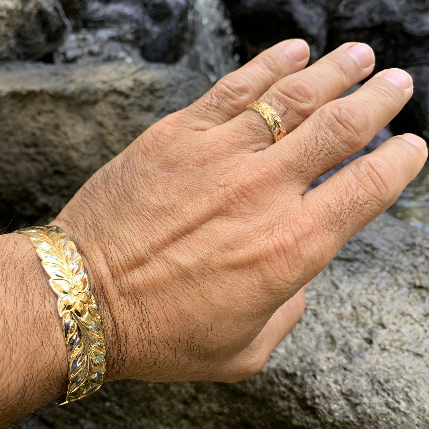 Maile Two Tone Gold on Silver Bangle or Cuff