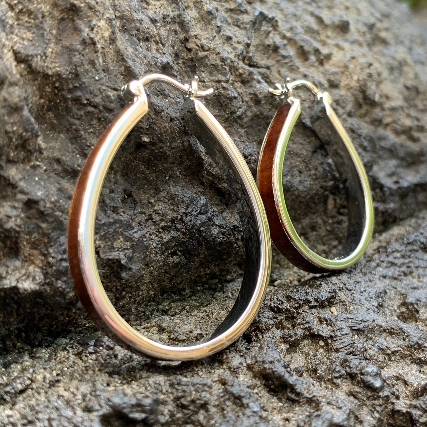 Koa Tear Drop Earring Silver