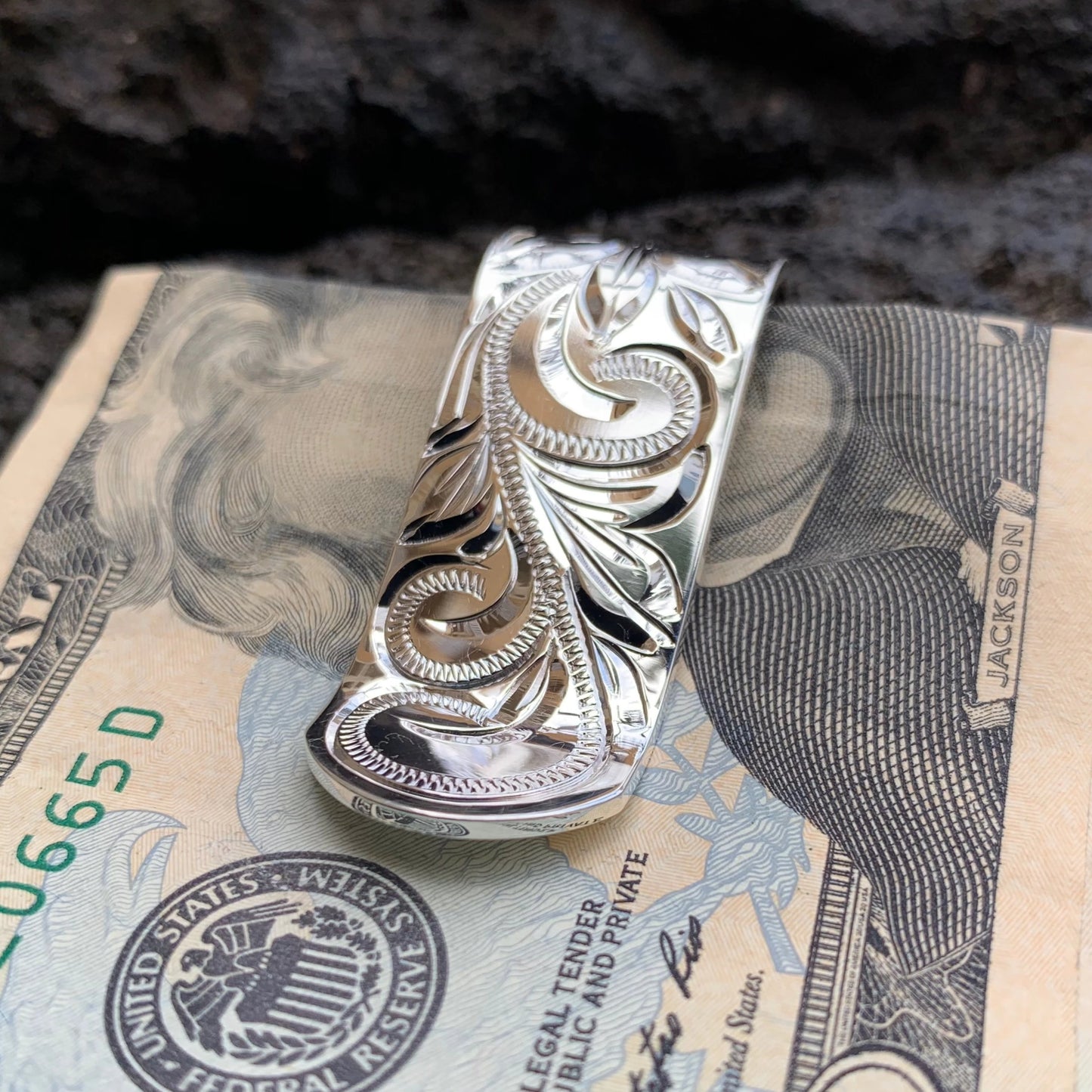 Hawaiian Scroll Money Clip Front