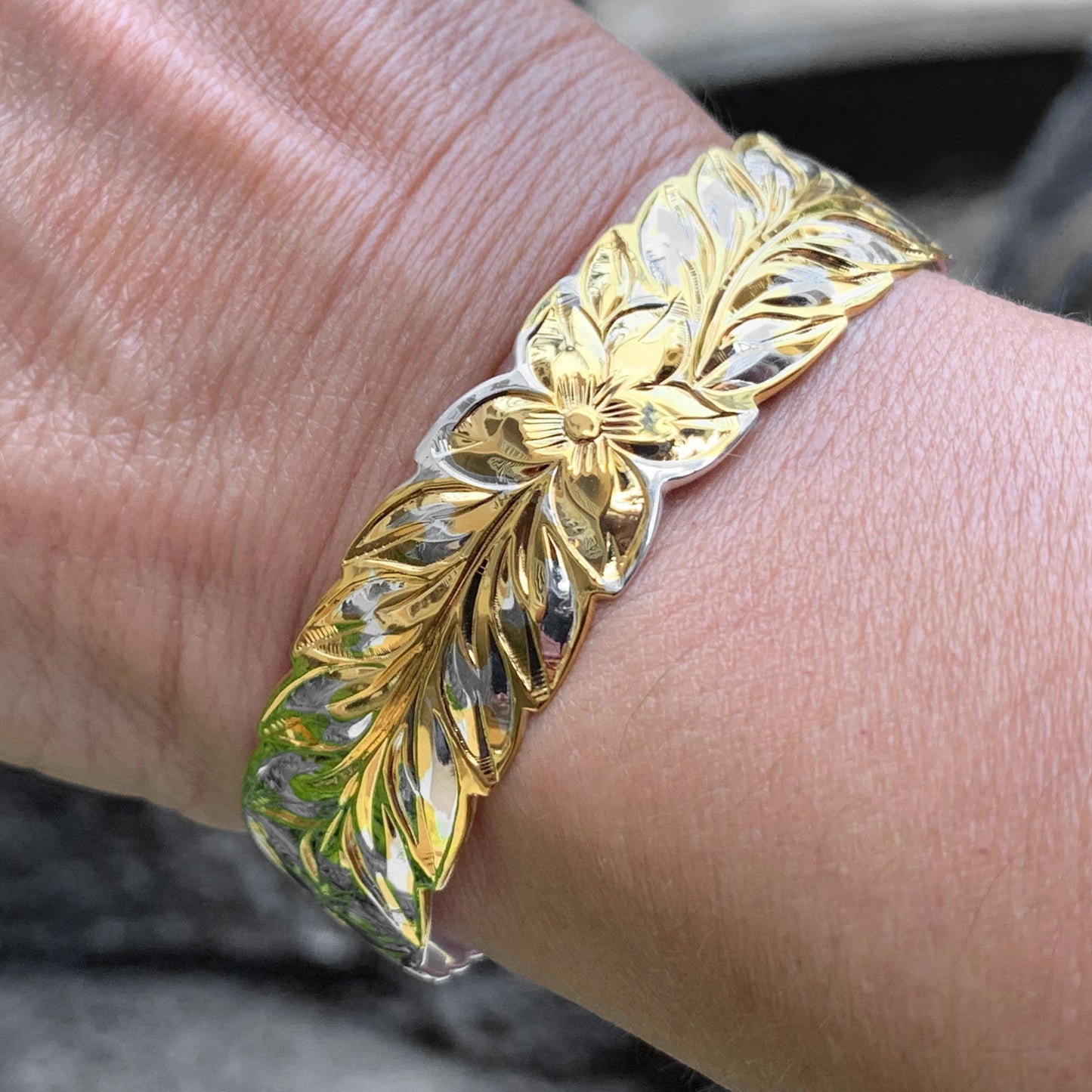 Maile Two Tone Gold on Silver Bangle or Cuff