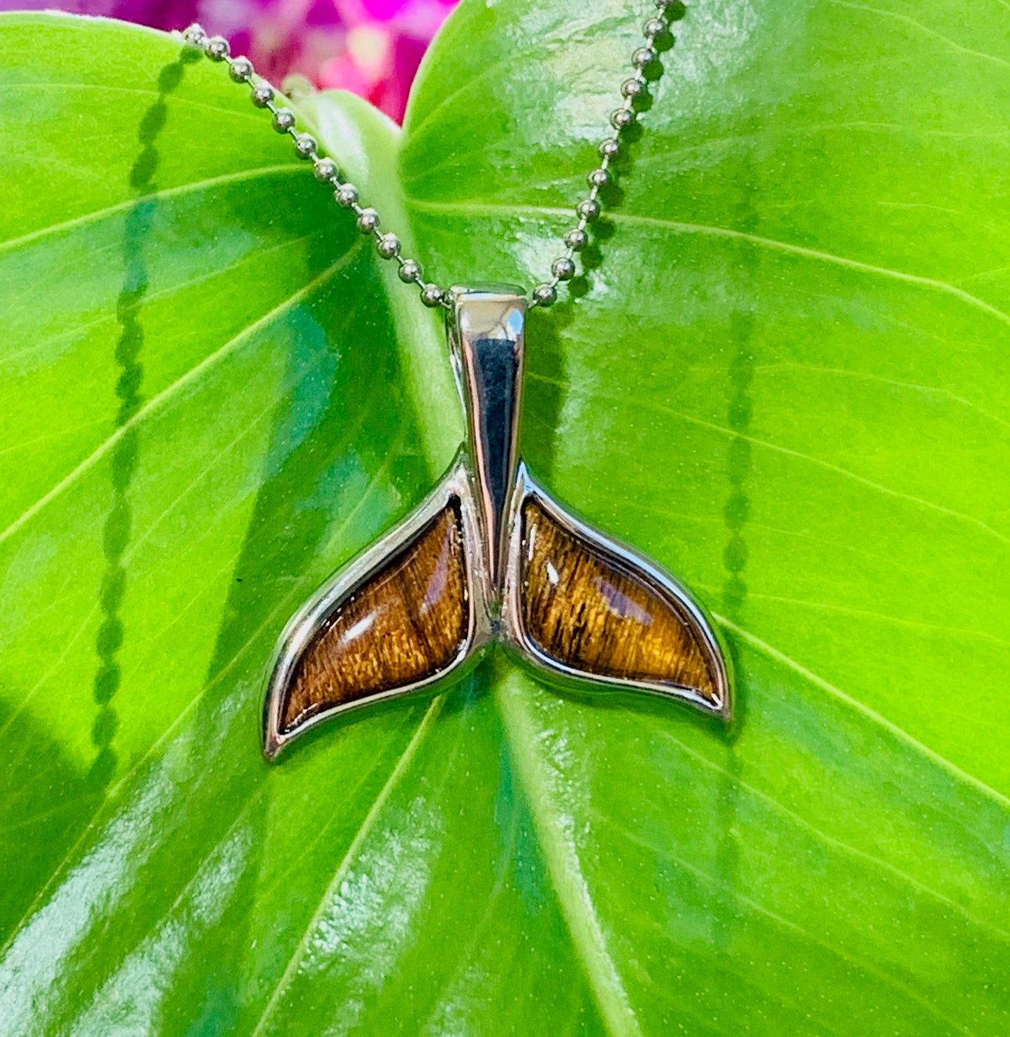 Koa Whale Tail Necklace