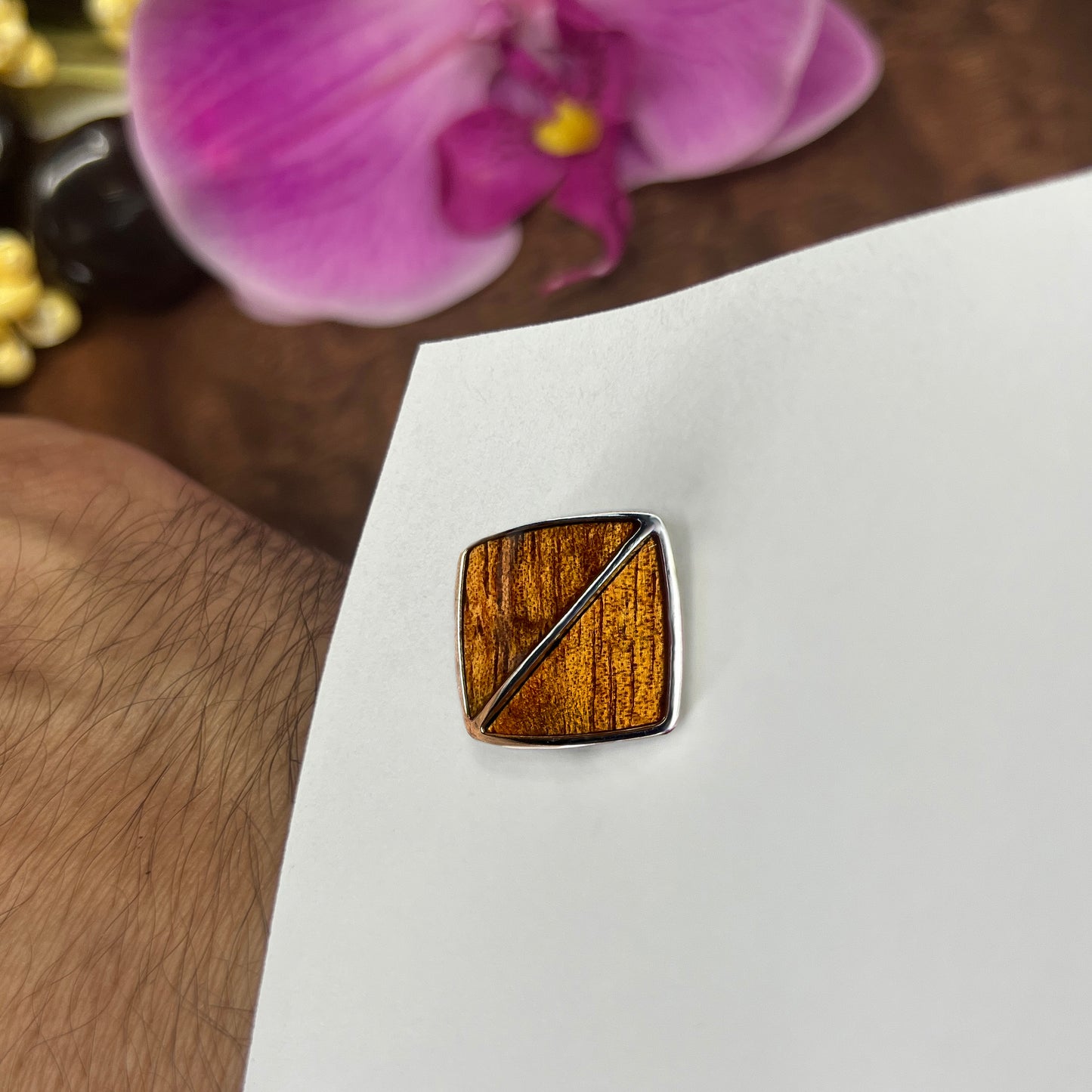 Koa Wood Silver Plated Cufflinks