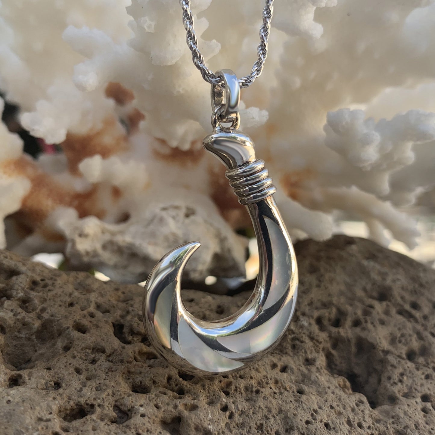 Sterling Silver White Mother of Pearl Fish Hook