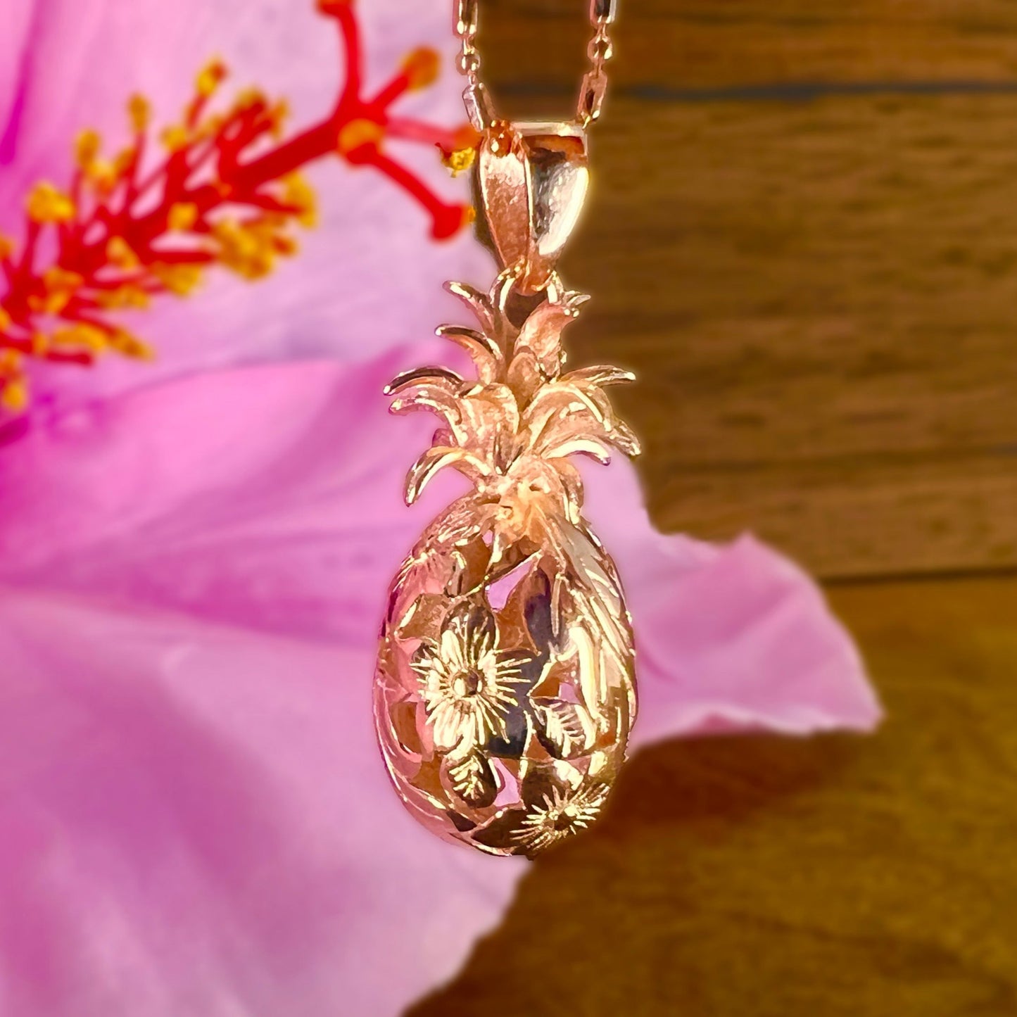 Rose Gold Pineapple Pendant w/Chain