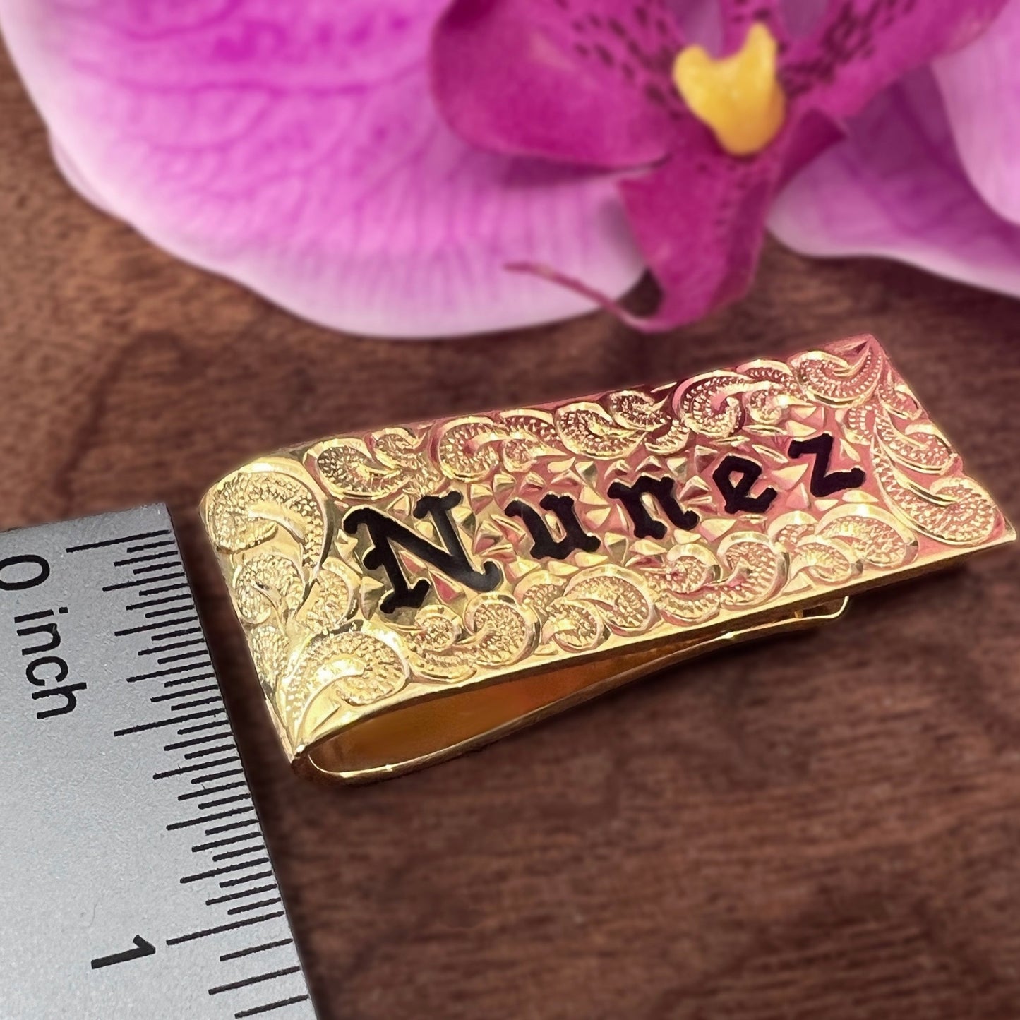 Hawaiian Scroll Custom Gold Plated Money Clip