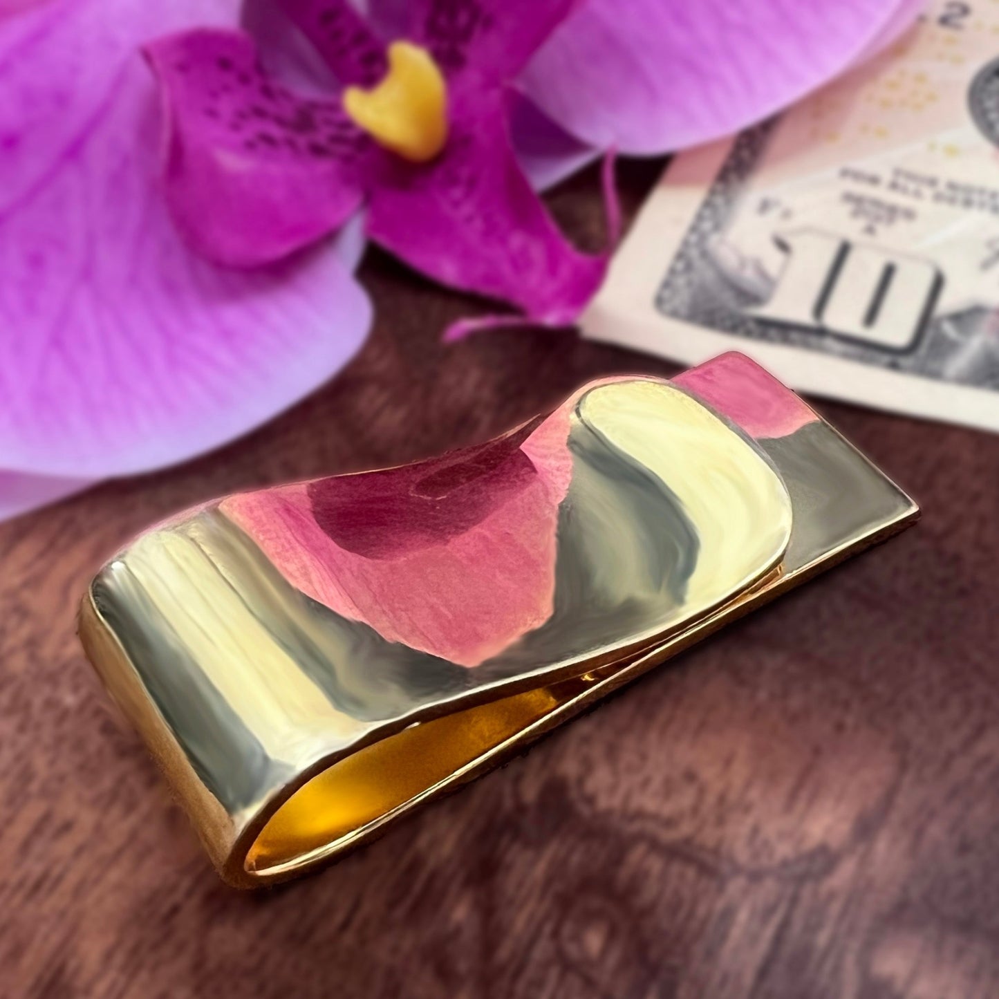 Hawaiian Scroll Custom Gold Plated Money Clip