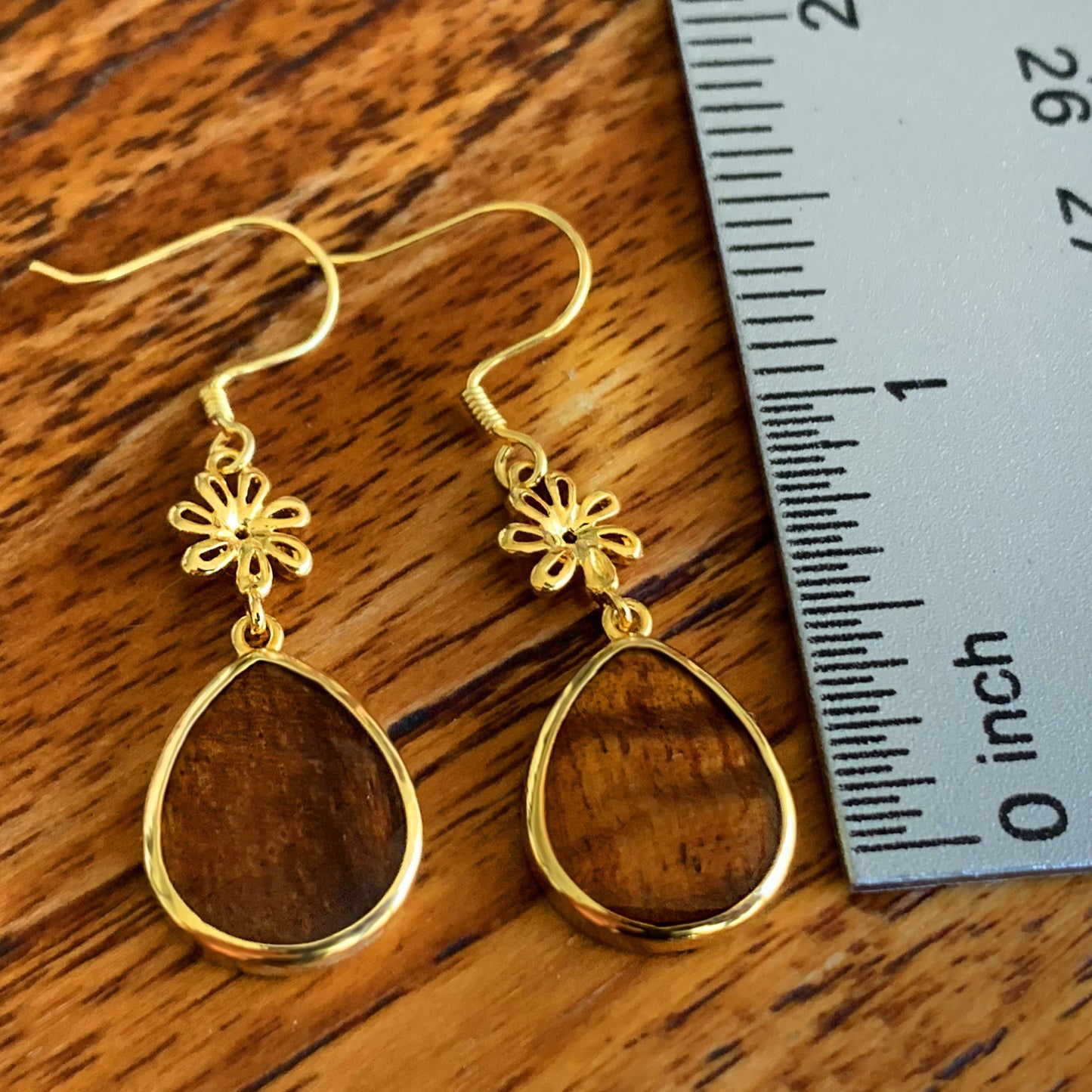 Pineapple Koa Teardrop Earrings