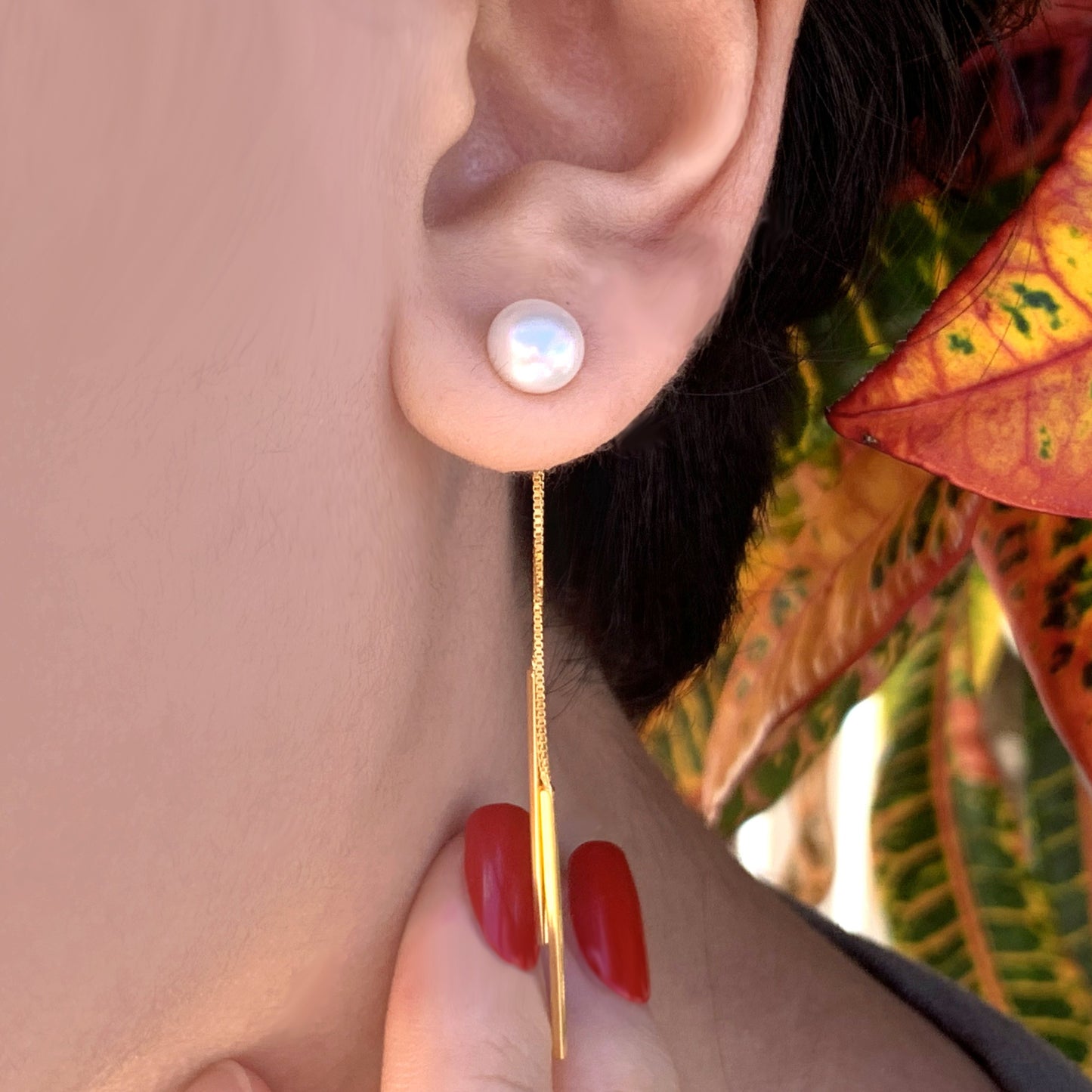 Chopstick Earrings in 14K Gold Plated over .925 Sterling Silver with Freshwater Pearl in White