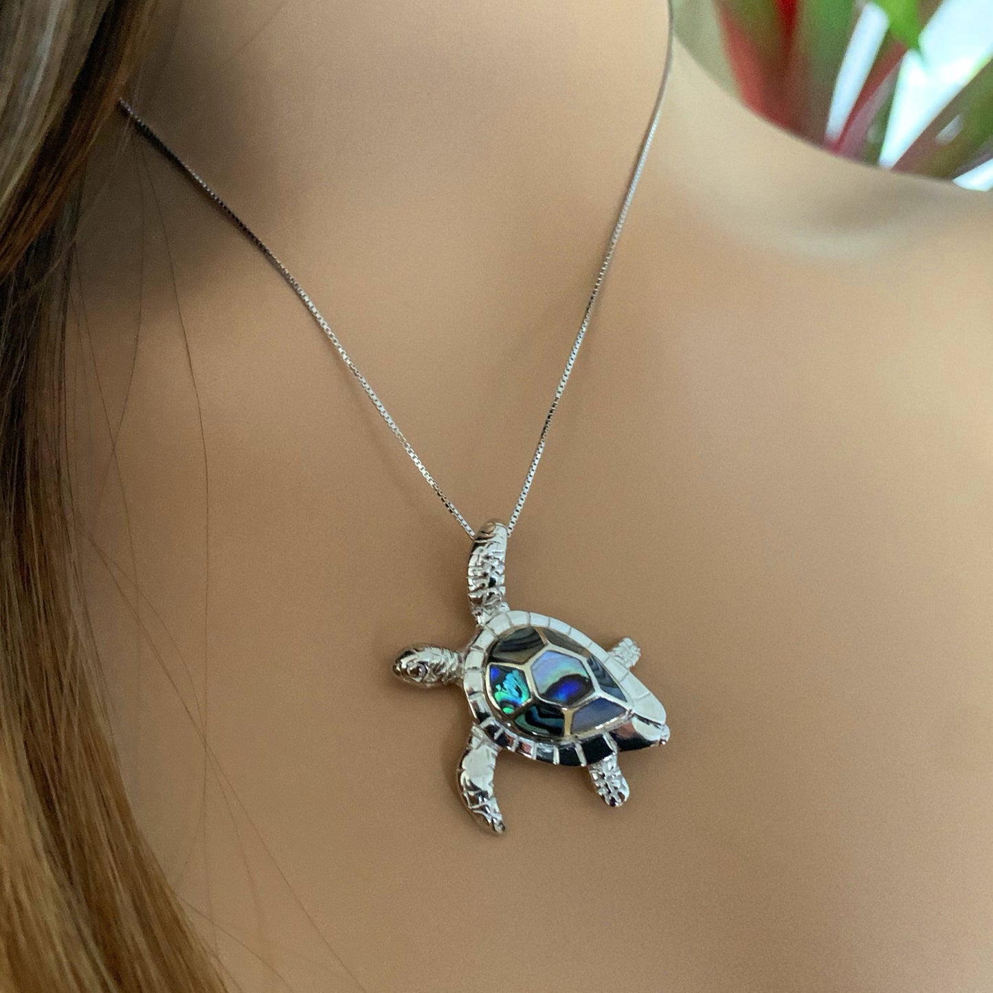 Mother of Pearl Honu Turtle Pendant on adjustable chain