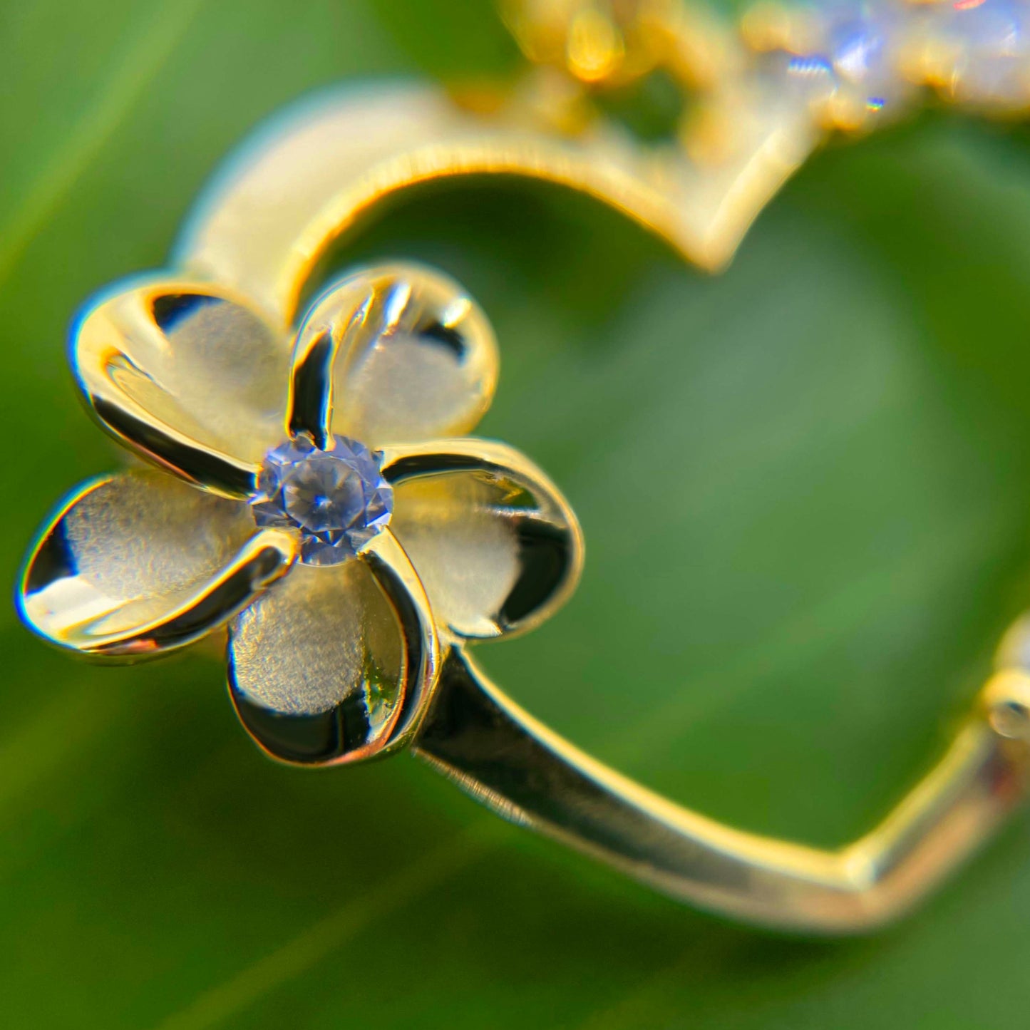 Gold Plated Plumeria Open Heart Pendant with Cubic Zirconia