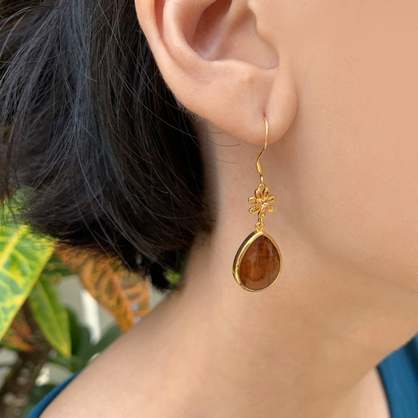 Koa Pineapple Teardrop Earrings on model