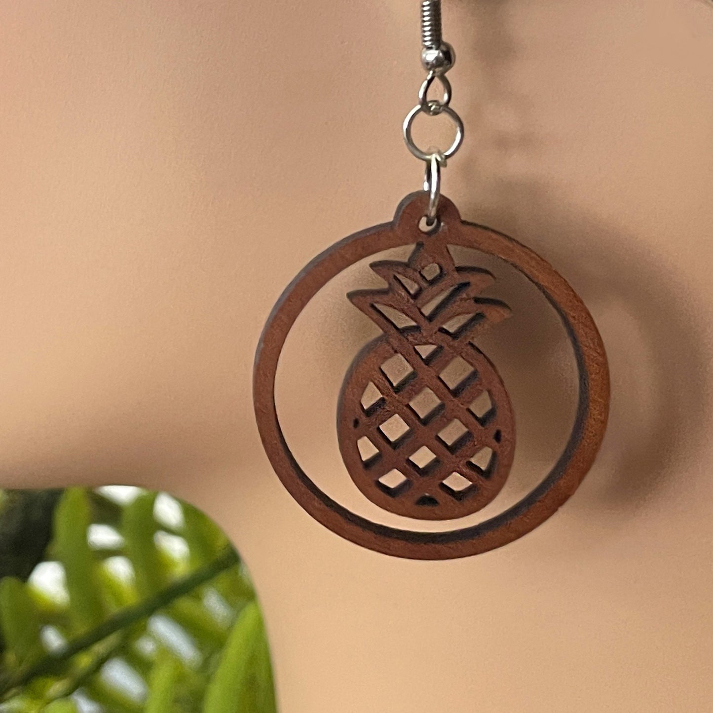 Pineapple Hoop Wood Earrings