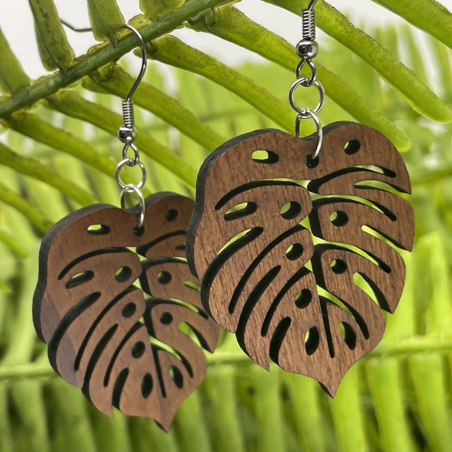 Monstera Wood Earrings