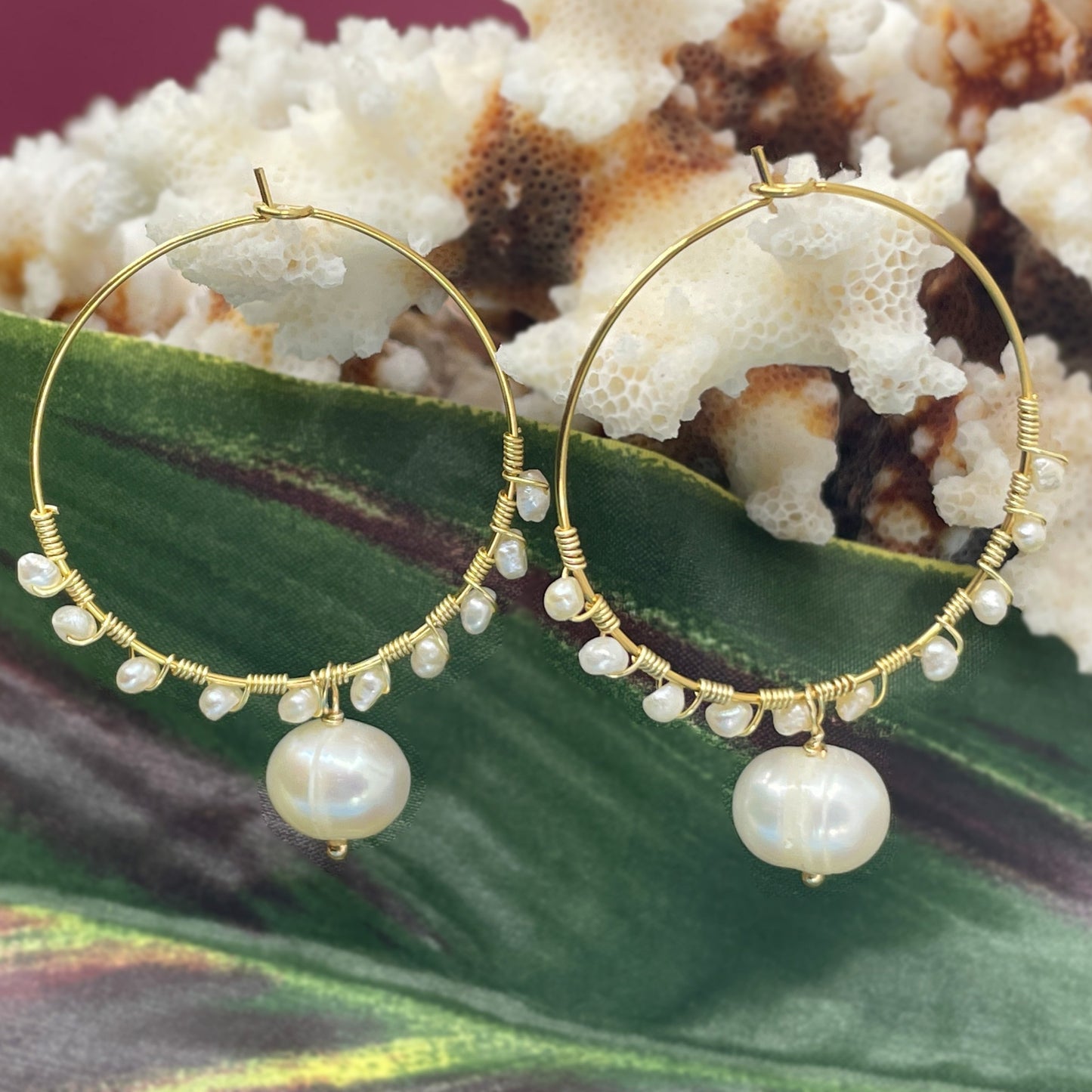 Dew Drop Freshwater Pearl Hoop Earrings