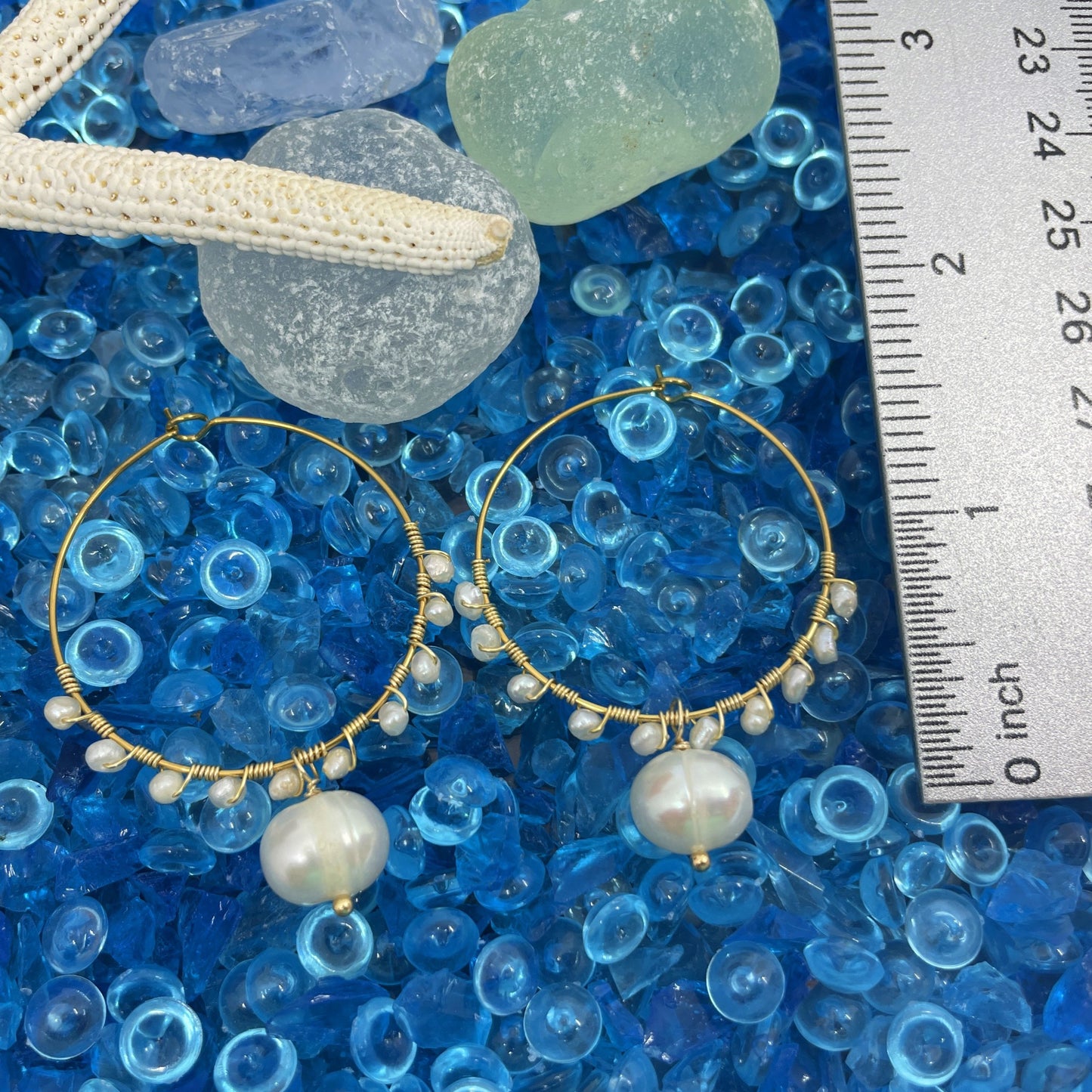 Dew Drop Freshwater Pearl Hoop Earrings Measurement
