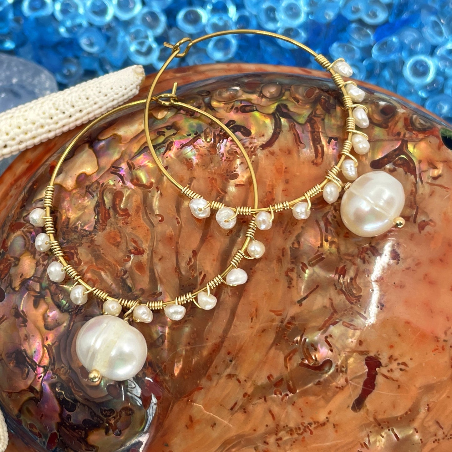 Dew Drop Freshwater Pearl Hoop Earrings