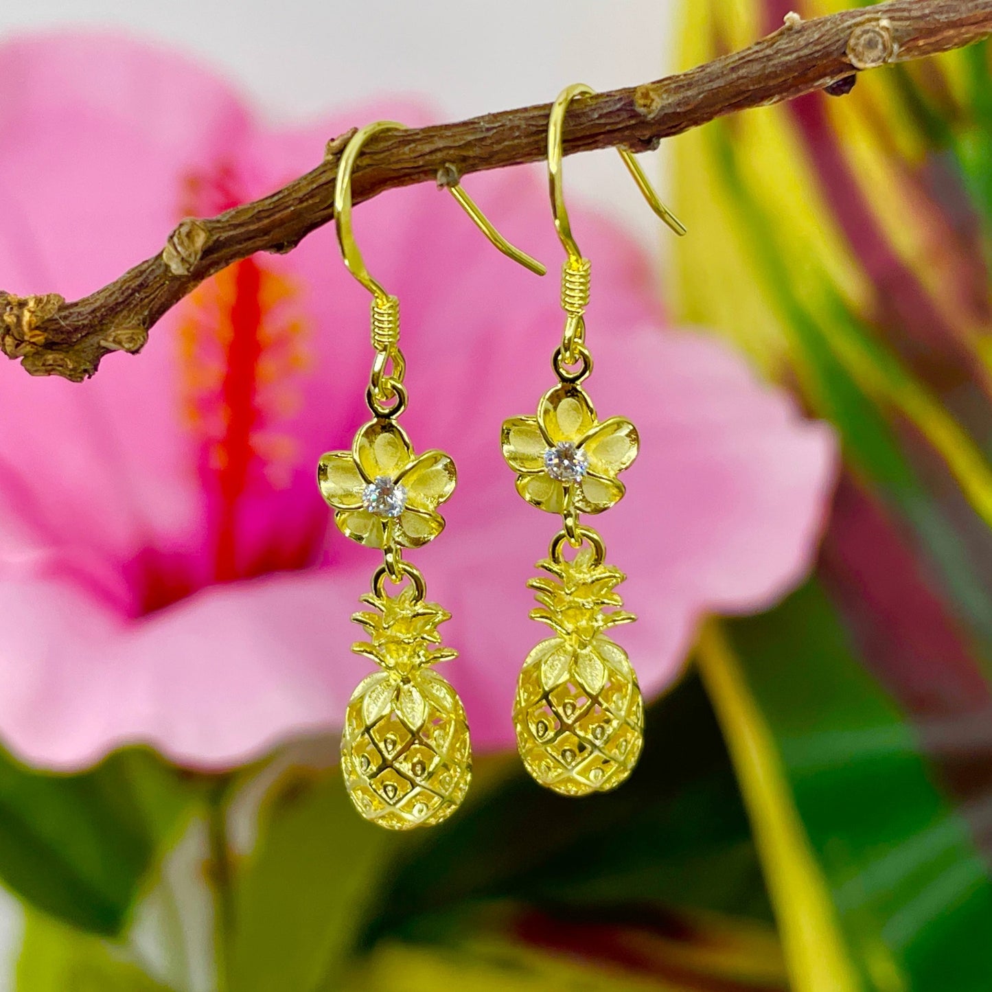 Pineapple Plumeria Earrings
