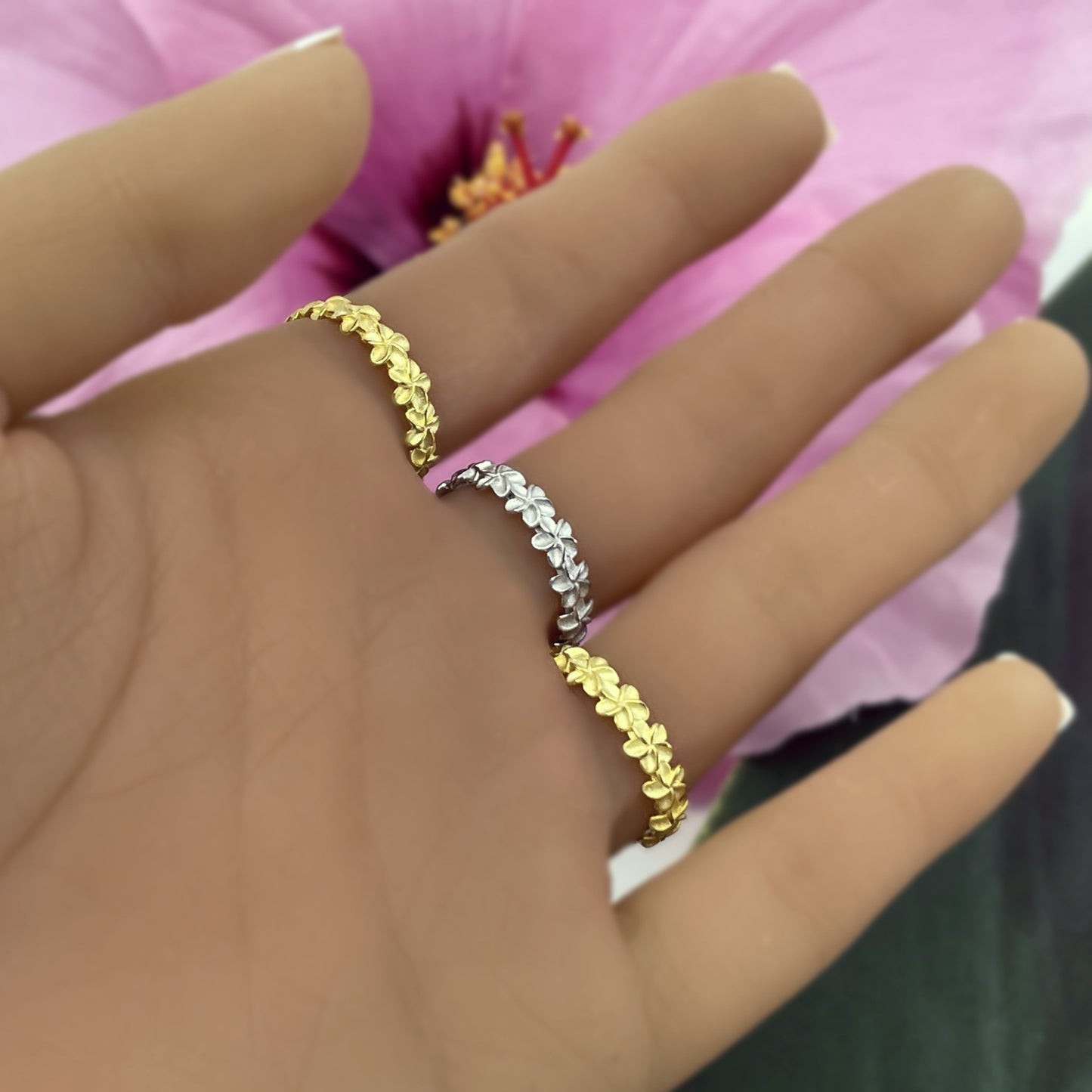 Plumeria Lei Stacking Rings