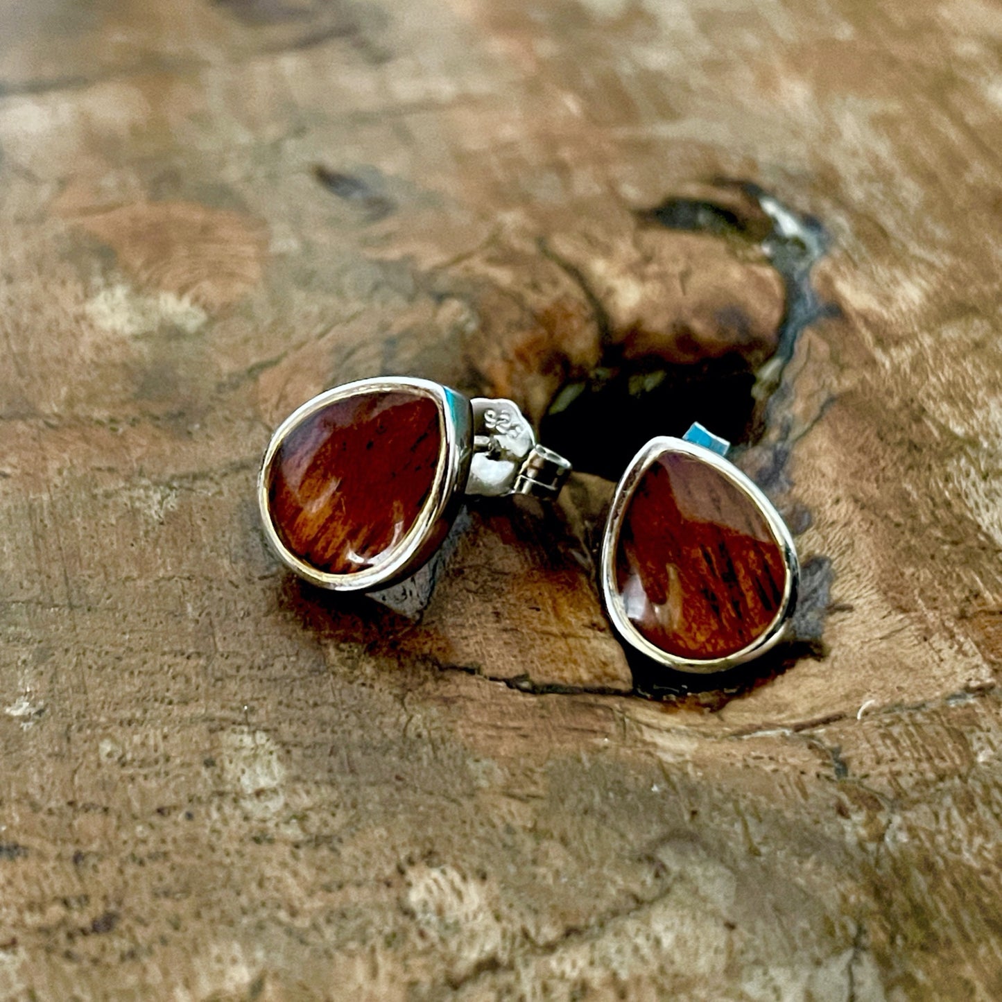 Koa Button Earring in Raindrop Style