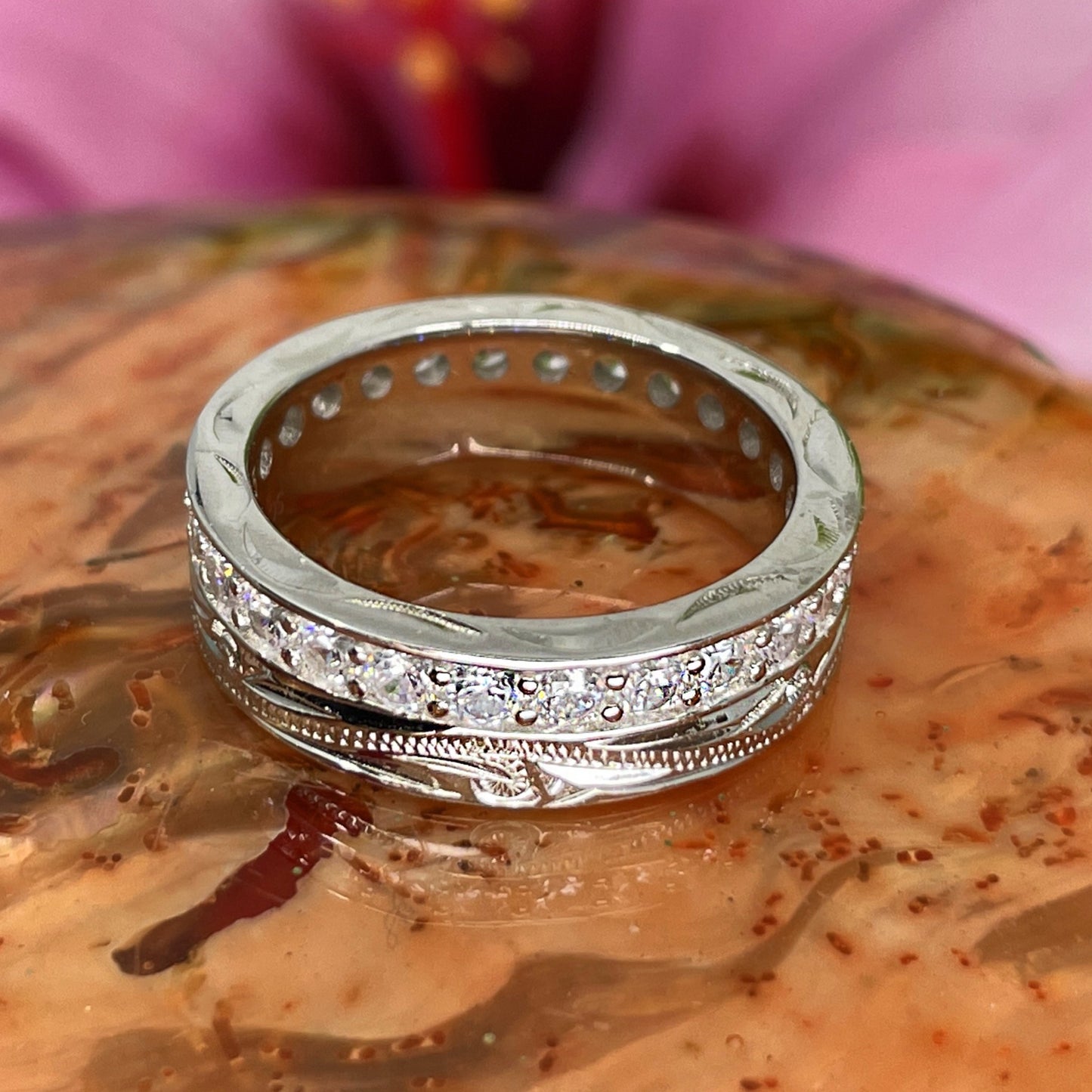 Hawaiian Scroll Cubic Zirconia Eternity Band