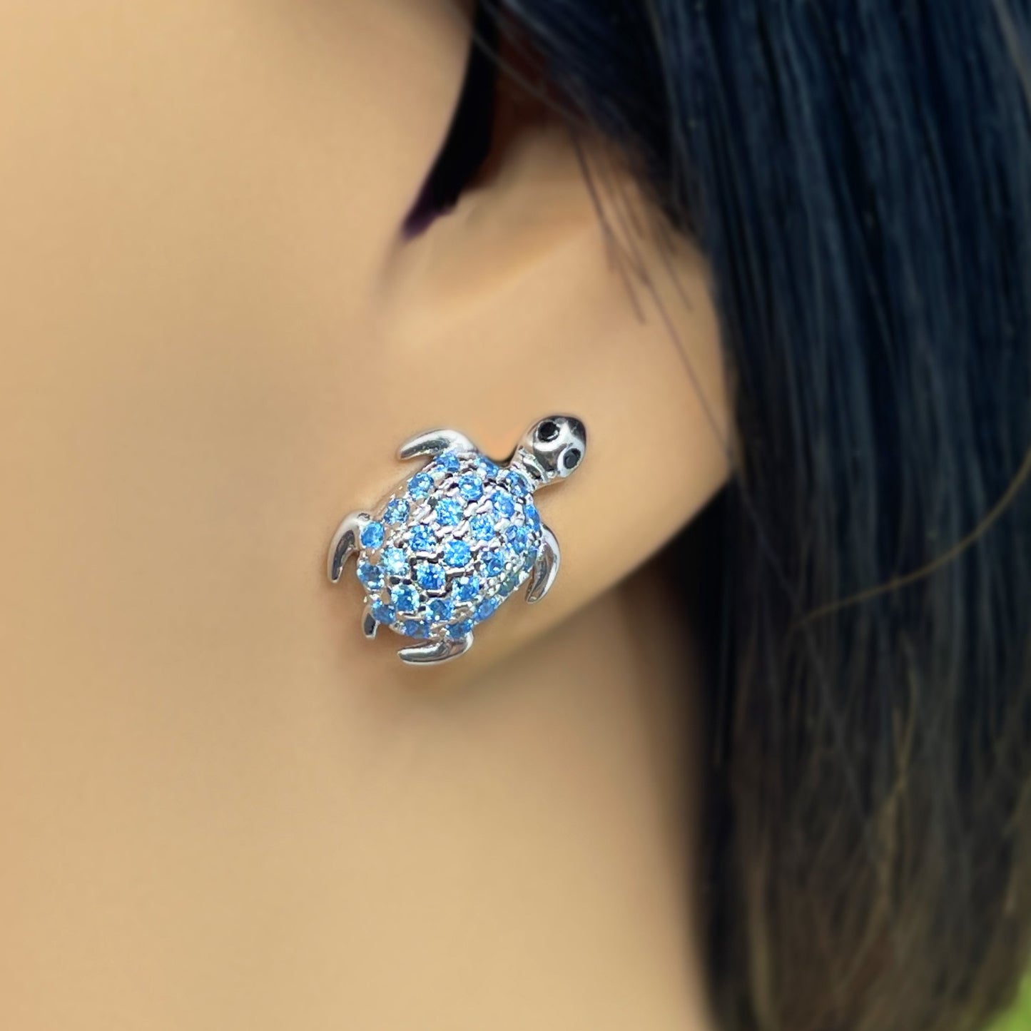 Blue CZ Honu Earrings