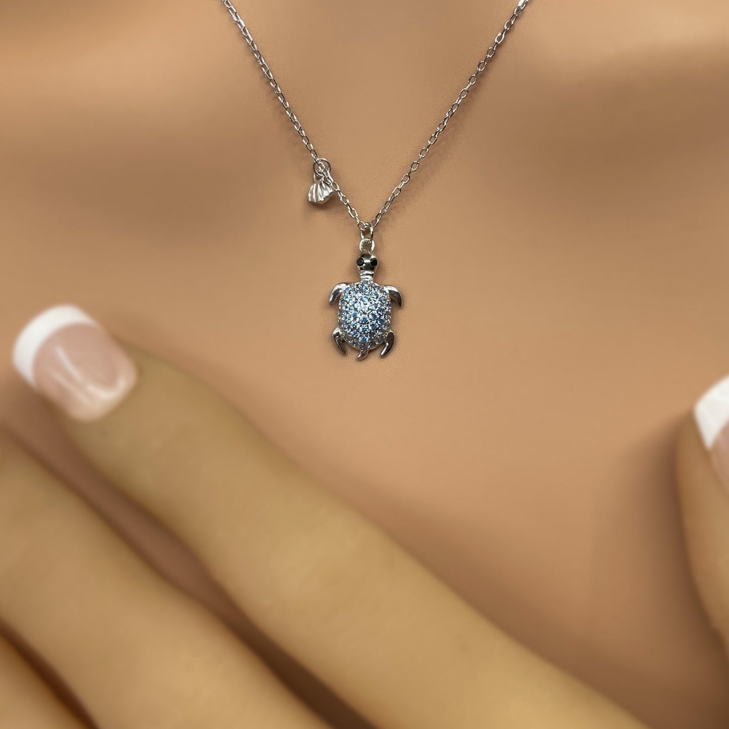 Blue Honu Cubic Zirconia Pendant