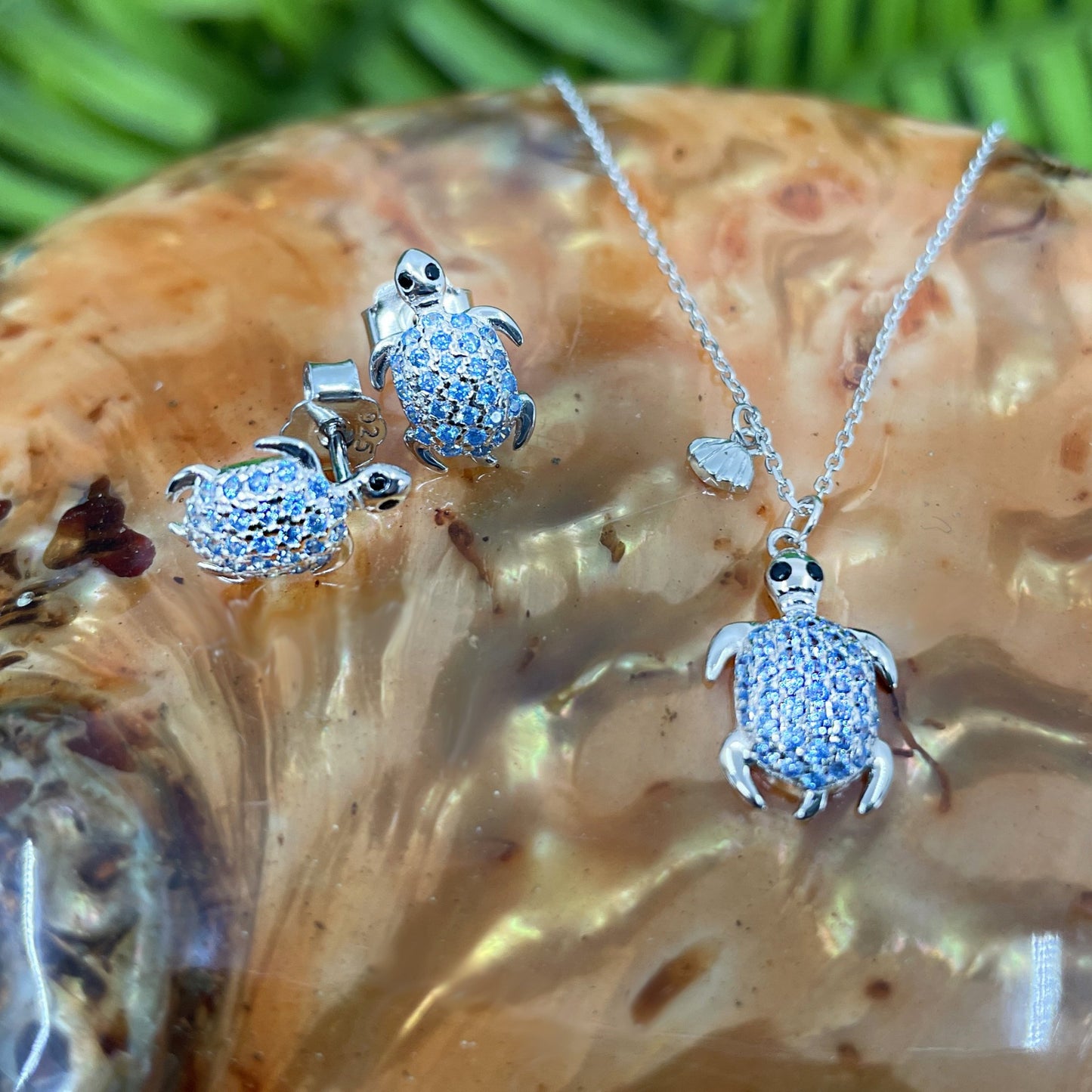 Blue CZ Honu Pendant or Earrings