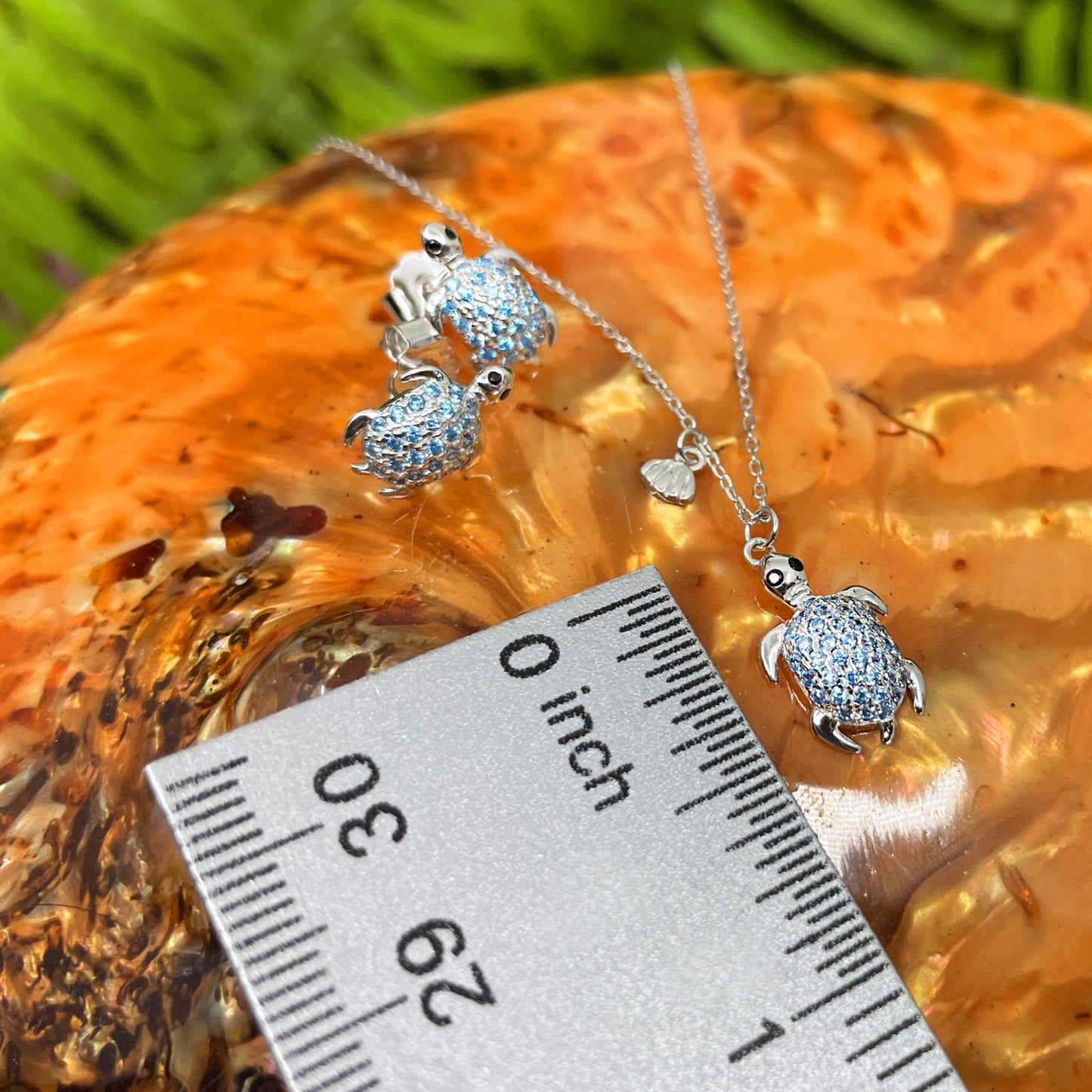 Blue CZ Honu Pendant or Earrings
